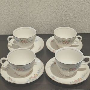 Four (4) Homer Laughlin Eggshell Nautilus Ferndale Cup And Saucer Sets